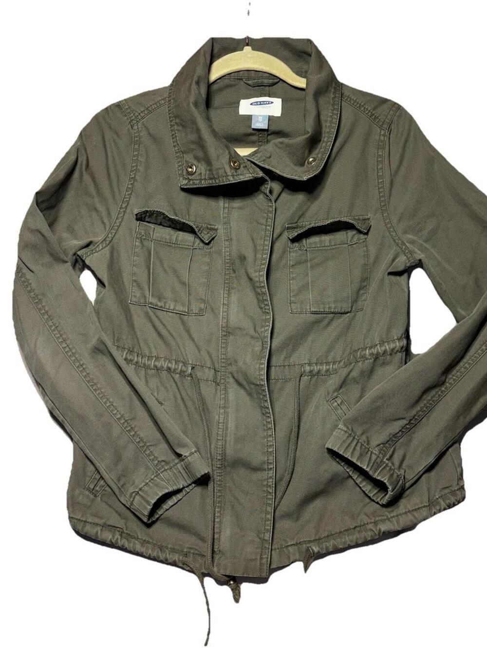 Old Navy Womens XS Green Military Jacket Pockets Long Sleeved Extra Small